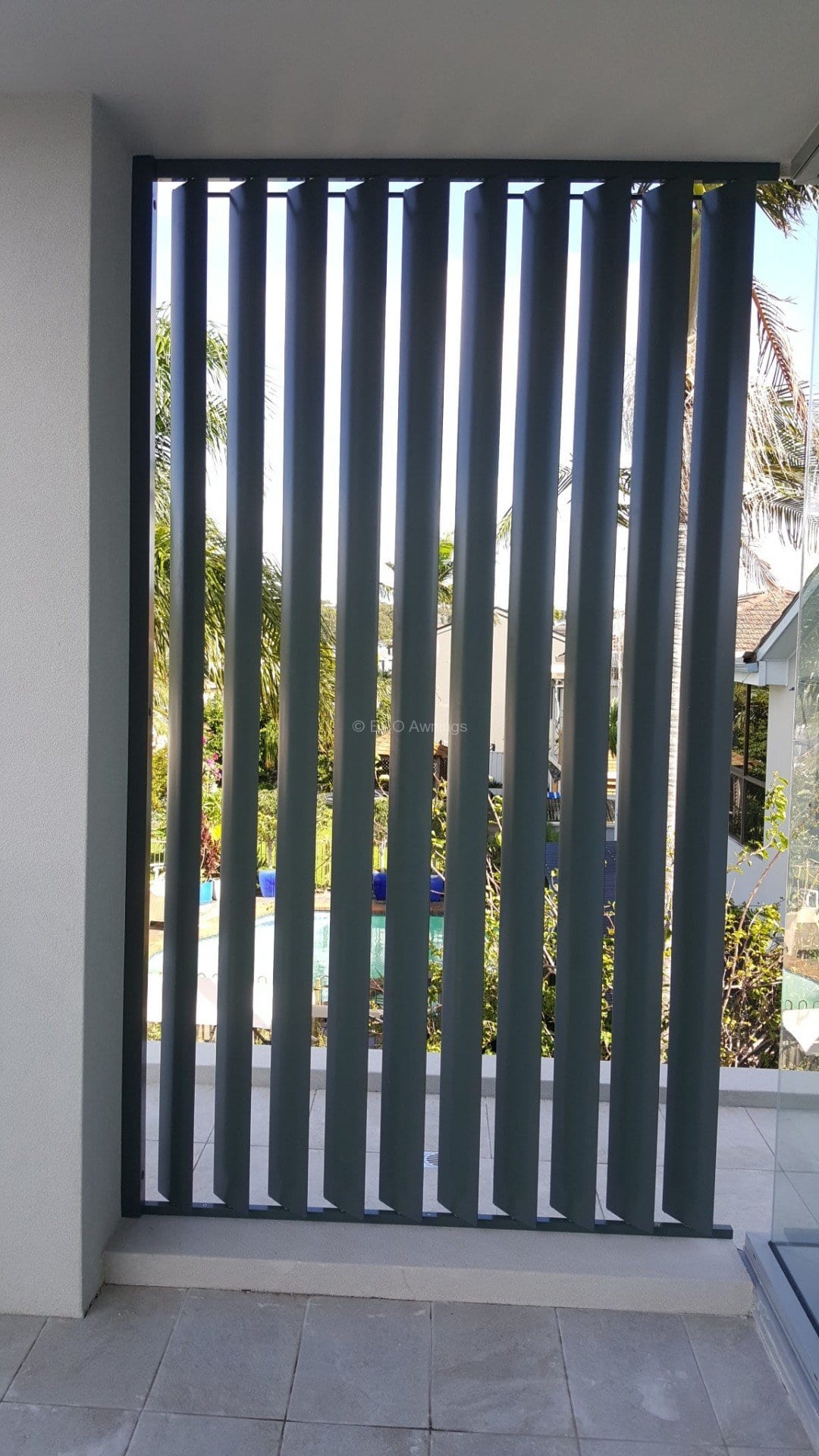 Privacy Screen With Adjustable 160mm Vertical Louvers Blades In A Fixed